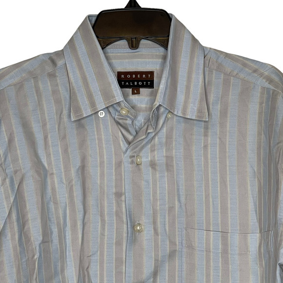 Robert Talbott Mens Shirt Size Large Blue Gray Yellow‎ Striped 100% Cotton LS - Picture 2 of 4
